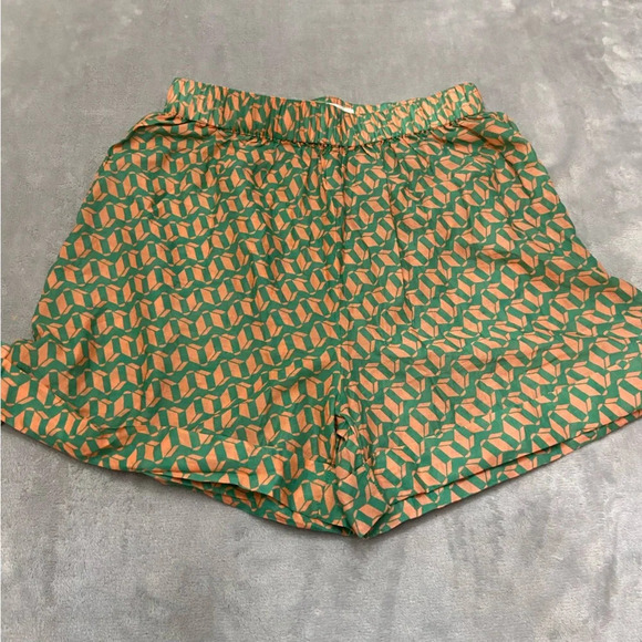 Montce Geometric Print Lounge Shorts Orange Green stretch waist 27050 - Picture 5 of 8